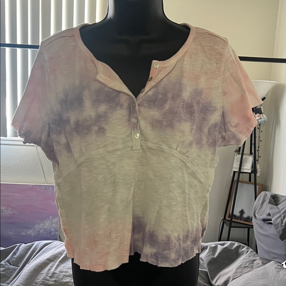 Lucky Brand Pink and Purple Tie-Dye Crop Top